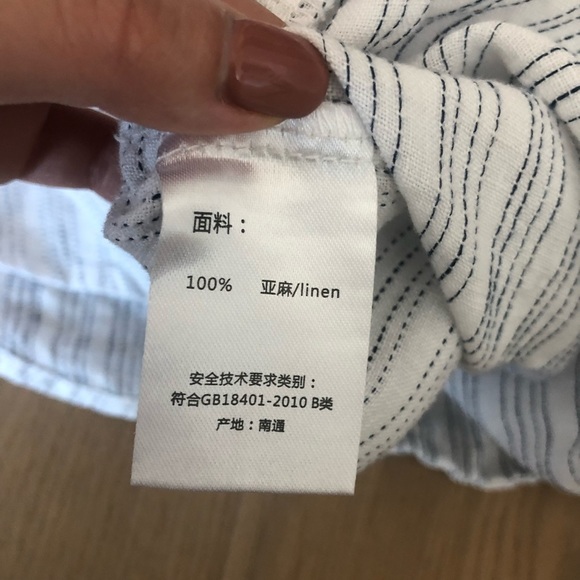 New white black vertical striped long sleeve blouse linen size medium cotton - Picture 4 of 6